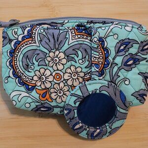 Vera Bradley Cosmetic Bag Retired Fan Flowers Pattern with Hidden Mirror Pouch